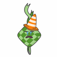 Cute Ketupat Character Flat Cartoon Vector Template Design Illustration