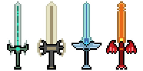 Fototapeta na wymiar pixel art fantasy sword weapon
