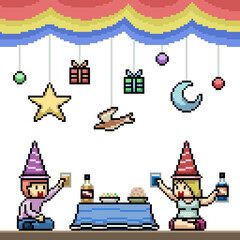 pixel art fun couple party