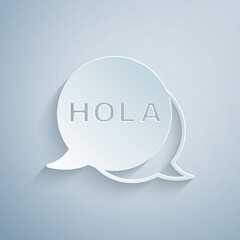 Paper cut Hola icon isolated on grey background. Paper art style. Vector © vector_v