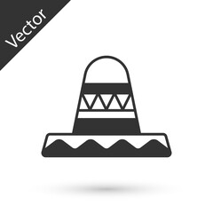 Grey Traditional mexican sombrero hat icon isolated on white background. Vector
