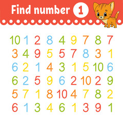 Find number. Education developing worksheet. Activity page with pictures. Game for children. Color isolated vector illustration. Funny character. Cartoon style.