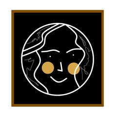 Face line art of wall art. Women portrait line artwork wall decor. Black, white and yellow color of abstract face wall Decorations.