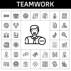 teamwork icon set. line icon style. teamwork related icons such as settings, zoom in, branding, discussion, employee, people, setting, skills, professor, file, teamwork, add user