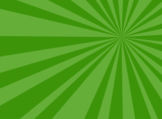 Sunlight rays horizontal background. Green color burst background. Vector illustration.