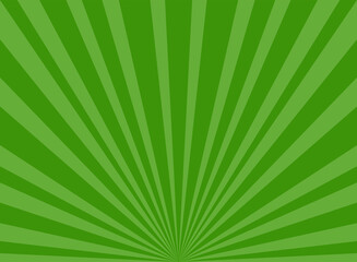 Sunlight rays horizontal background. Green color burst background. Vector illustration.
