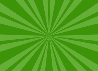 Sunlight rays horizontal background. Green color burst background. Vector illustration.