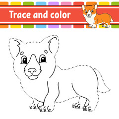 Trace and color. Coloring page for kids. Handwriting practice. Education developing worksheet. Activity page. Game for toddlers. Isolated vector illustration. Cartoon style. Fairytale theme.