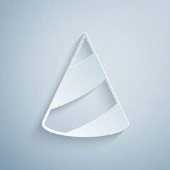 Fototapeta premium Paper cut Party hat icon isolated on grey background. Birthday hat. Paper art style. Vector