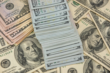 close up view of us money banknote as background. Business concept