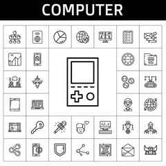 computer icon set. line icon style. computer related icons such as discussion, laptop, boy, robot, tablet, security, furniture, share, html, load time, email, key, sitemap