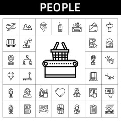 Obraz premium people icon set. line icon style. people related icons such as online shopping, wagon, employee, supermarket, voice recorder, online shop, phone call, stick, placeholder, aristotle