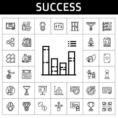 success icon set. line icon style. success related icons such as door, certificate, dice, vertical, skills, startup, ace of hearts, bar chart, medal, unicycle, share, diploma