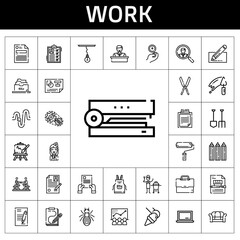 work icon set. line icon style. work related icons such as ceramic, easel, shovel, apron, wall clock, laptop, filing cabinet, employee, clipboard, setting, file, shears