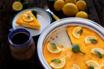 Lemon cheesecake on the table