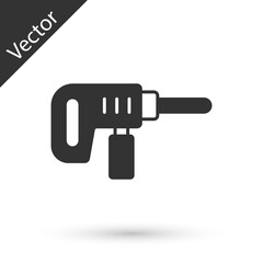 Grey Electric drill machine icon isolated on white background. Repair tool. Vector