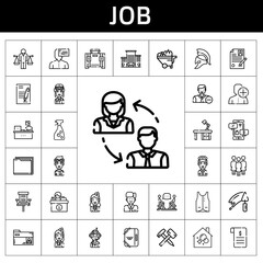 job icon set. line icon style. job related icons such as trowel, wheelbarrow, office chair, pilot, hammer, briefcase, contract, vest, discussion, office, curriculum, housekeeping