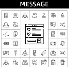 message icon set. line icon style. message related icons such as paint brush, wishlist, wedding day, stamp, mailing, clipboard, thinking, voice recorder, notification, phone book
