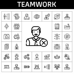 teamwork icon set. line icon style. teamwork related icons such as settings, workflow, team, employee, analysis, people, newtons cradle, skills, clerk, help, teamwork, add user