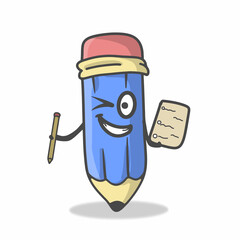 Cute Pencil Character Flat Cartoon Vector Template Design Illustration
