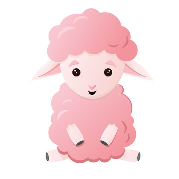 Cute fluffy sheep on a white background. Illustration for nursery. Baby animal