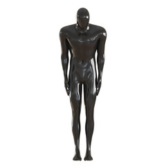 A black male faceless mannequin stands in a bow pose on a white background. 3d rendering