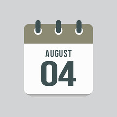 Icon day date 4 August, template calendar page