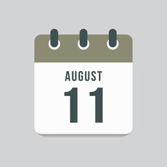 Icon day date 11 August, template calendar page