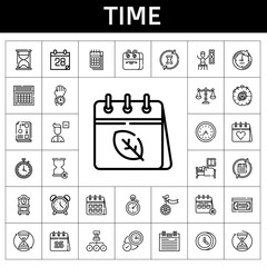 time icon set. line icon style. time related icons such as calendar, alarm clock, vhs, workflow, wall clock, clock, agenda, remove user, sleep, timer, stopclock, balance