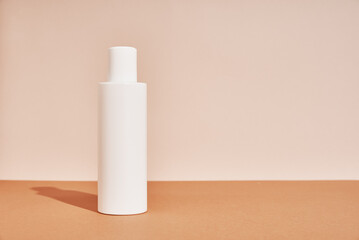White cosmetics mockup on beige background