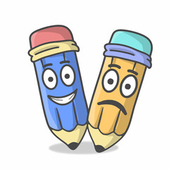 Cute Pencil Character Flat Cartoon Vector Template Design Illustration