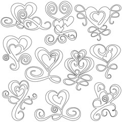 Valentine Hearts, Roses, Flower Monogram and Elements for Decorations