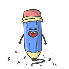 Cute Pencil Character Flat Cartoon Vector Template Design Illustration