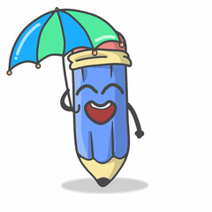 Cute Pencil Character Flat Cartoon Vector Template Design Illustration
