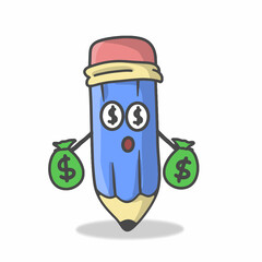 Cute Pencil Character Flat Cartoon Vector Template Design Illustration