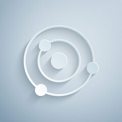 Paper cut Solar system icon isolated on grey background. The planets revolve around the star. Paper art style. Vector