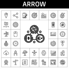 arrow icon set. line icon style. arrow related icons such as signpost, wall clock, google maps, mouse, wind rose, download, roulette, bar chart, options, share, mongolian