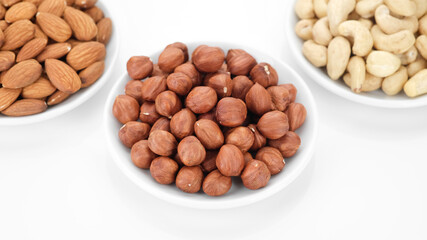 hazelnuts isolated on white background. Healthy food concept. 