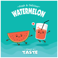 Vintage food poster design with watermelon character.