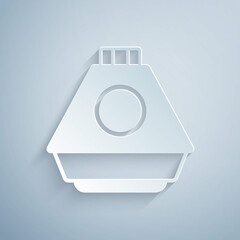 Paper cut Space capsule icon isolated on grey background. Paper art style. Vector