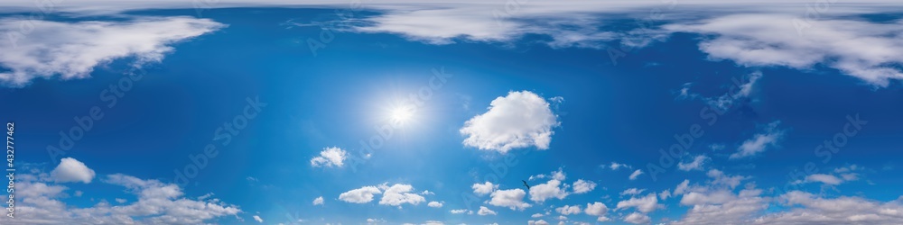 Wall mural blue sky panorama with cirrus clouds in seamless spherical equirectangular format. full zenith for u