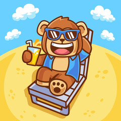 Illustration of Monkey Sunbathe in Summer Season