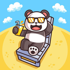 Illustration of Panda Sunbathe in Summer Season