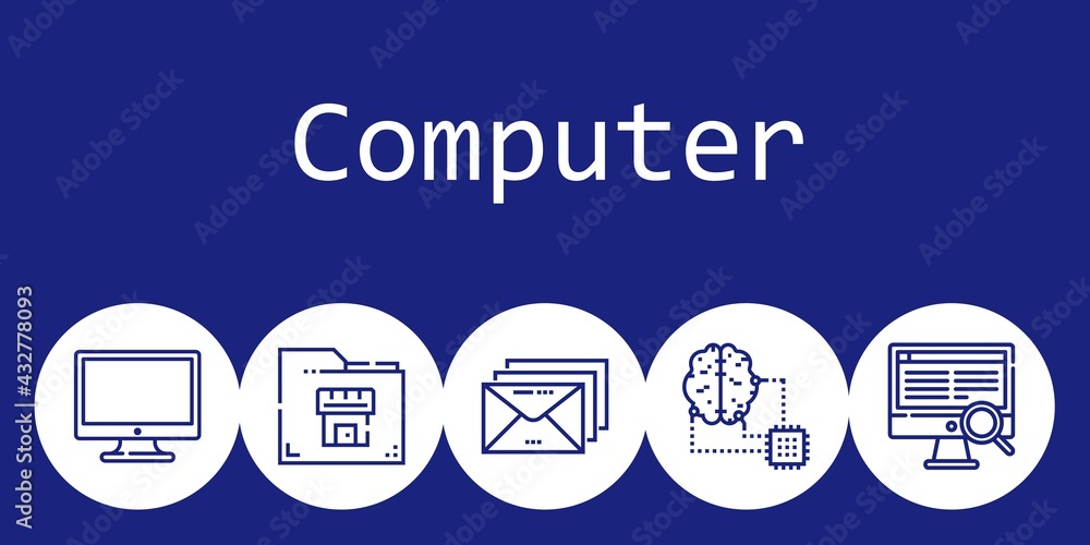 Poster computer background concept with computer icons. icons related computer, folder, email, artificial i