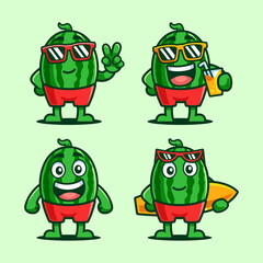 Watermelon Summer Cartoon Character Set