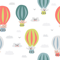 Childish seamless pattern with cute hot balloon Creative texture for fabric, textile