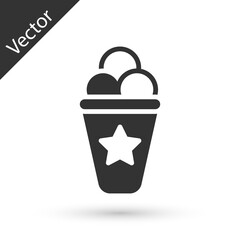 Grey Ice cream in waffle cone icon isolated on white background. Sweet symbol. Vector