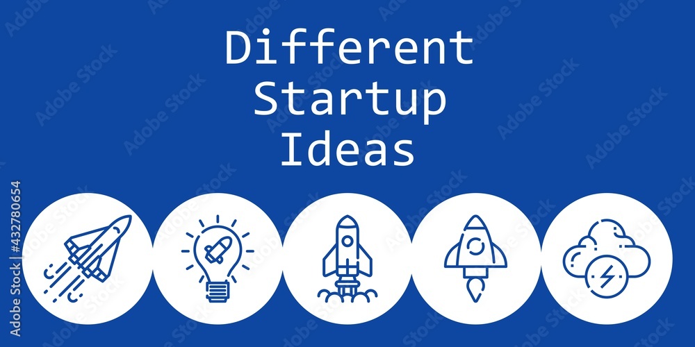 Poster different startup ideas background concept with different startup ideas icons. icons related brainst