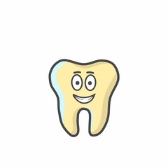 Cute Tooth Character Flat Cartoon Vector Template Design Illustration