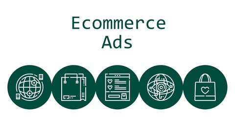 ecommerce ads background concept with ecommerce ads icons. Icons related shopping bag, wishlist, internet